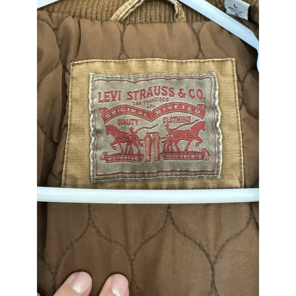 Levi's Men's Large Lined Jacket Brown Military Trucker Canvas Chore Coat Western - Picture 4 of 9